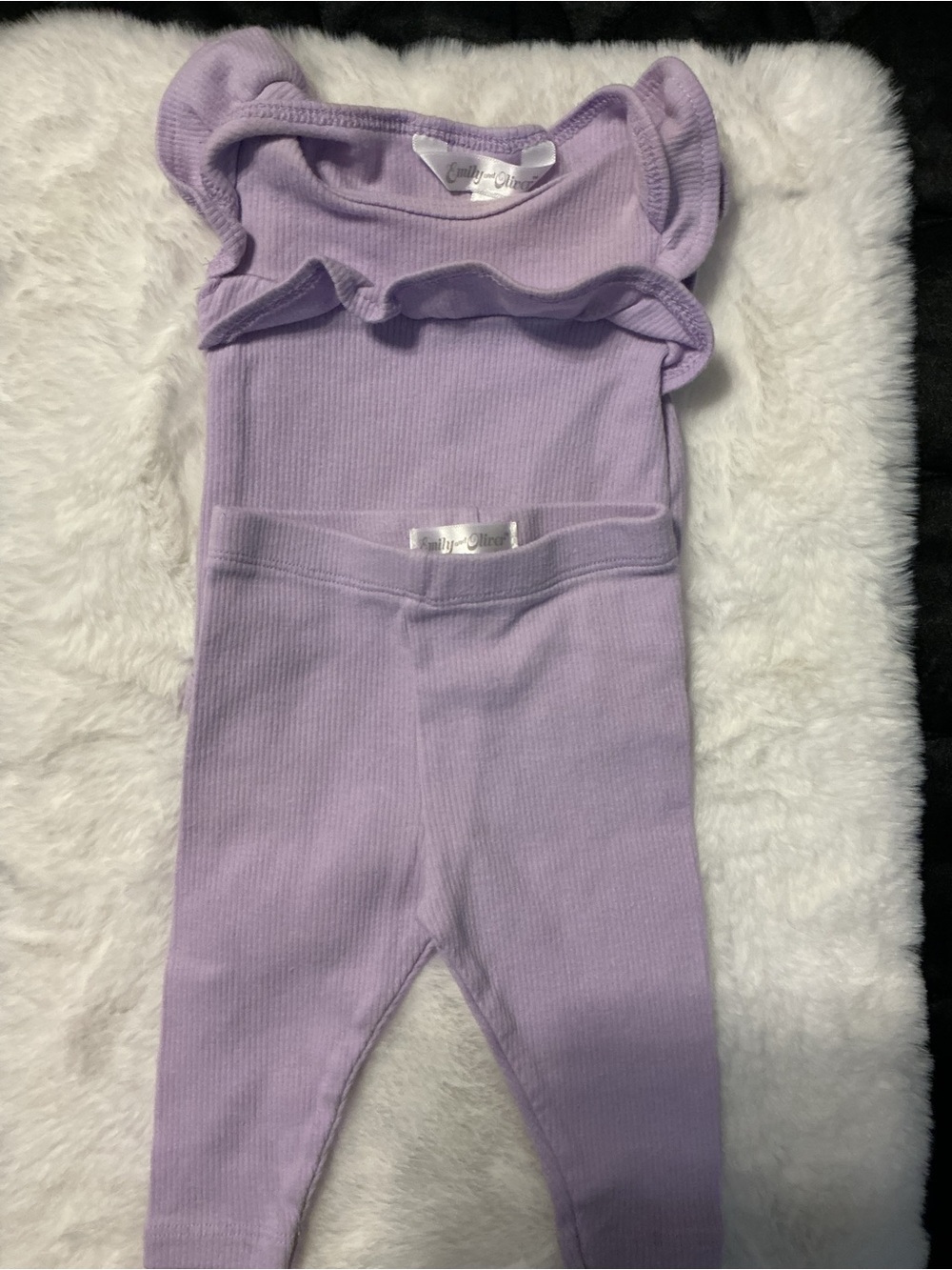 Emily + Oliver Lavender Ribbed Bodysuit & Legging Set
